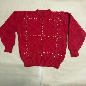 Vintage 1992 Guess by Georges Marciano Red Wool Diamond Knit Sweater Mens 95 M